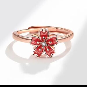Peach Blossom Enamel Rotating Anxiety Ring 🌸 Adjustable Flower Spinner Ring 💍